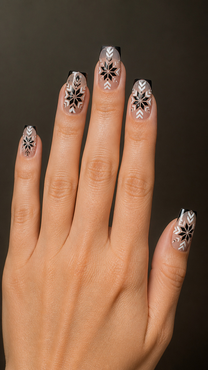 Black and White Geometric Snowflake Accents