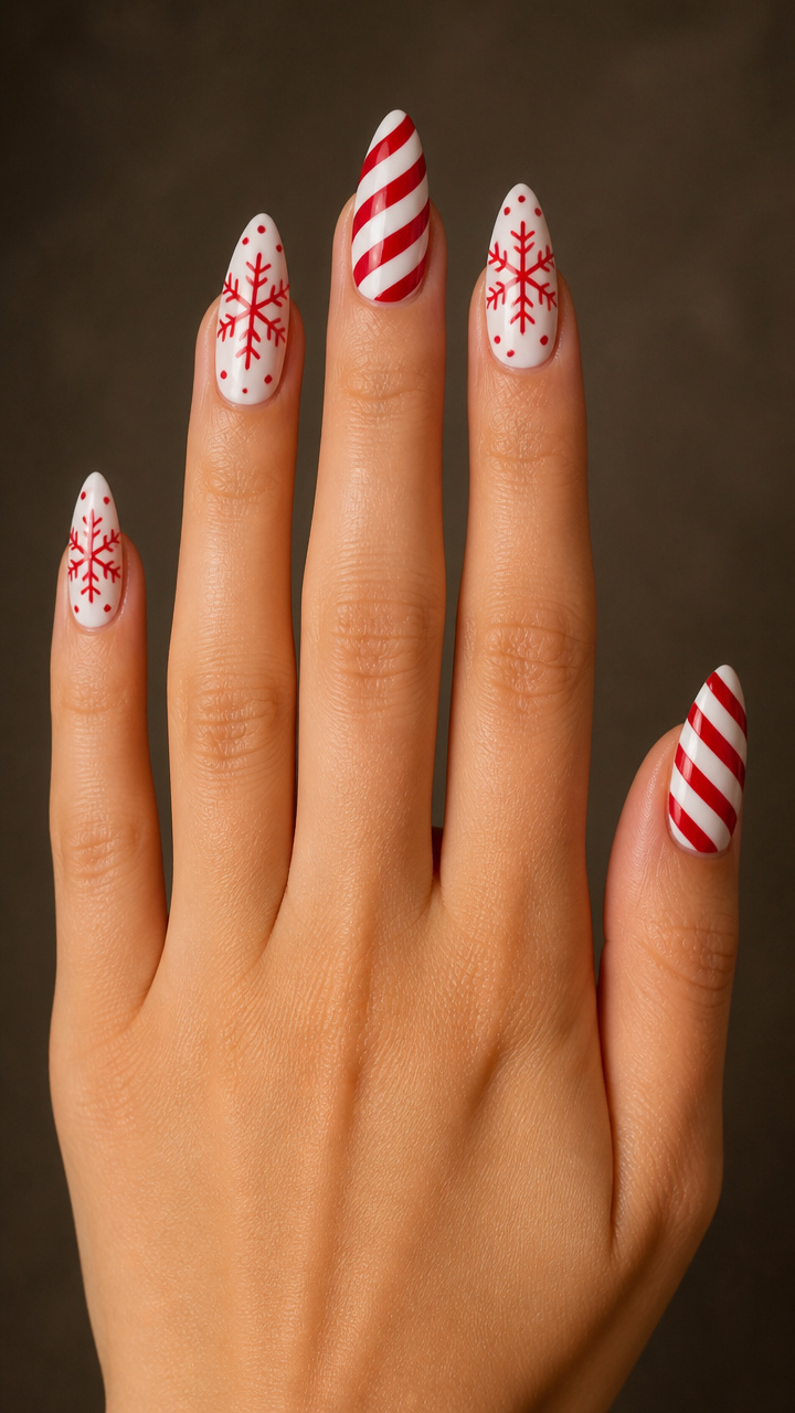 Red and White Candy Cane Snowflakes