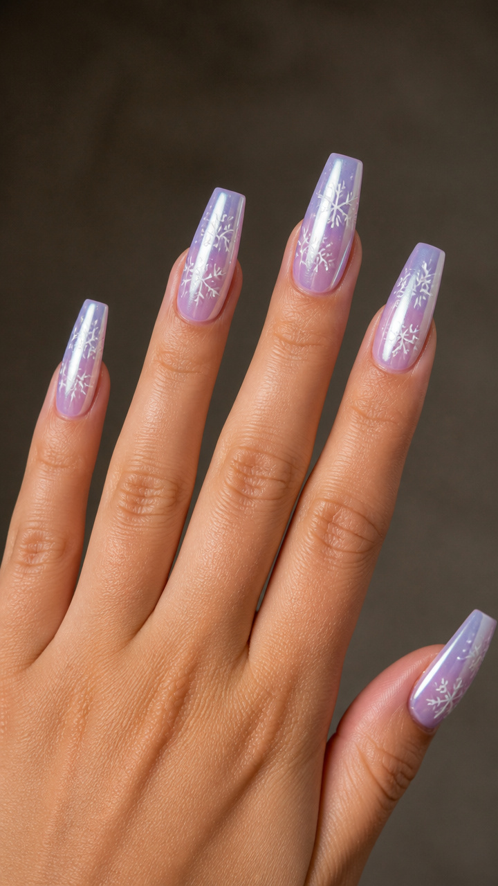 Pale Lilac Chrome With Floating Snowflake Decals