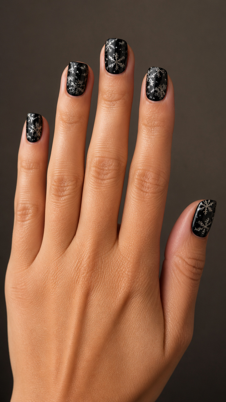 Black Velvet Base with Silver Chrome Snowstorm Design