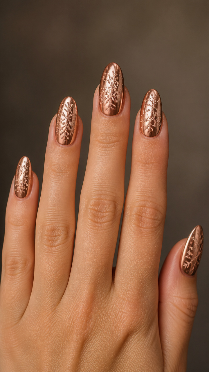 Rose Gold Chrome With Etched Snowflake Patterns