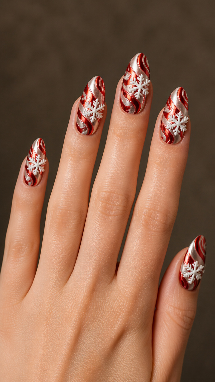Peppermint Swirl Chrome With 3D Snowflake Embellishments