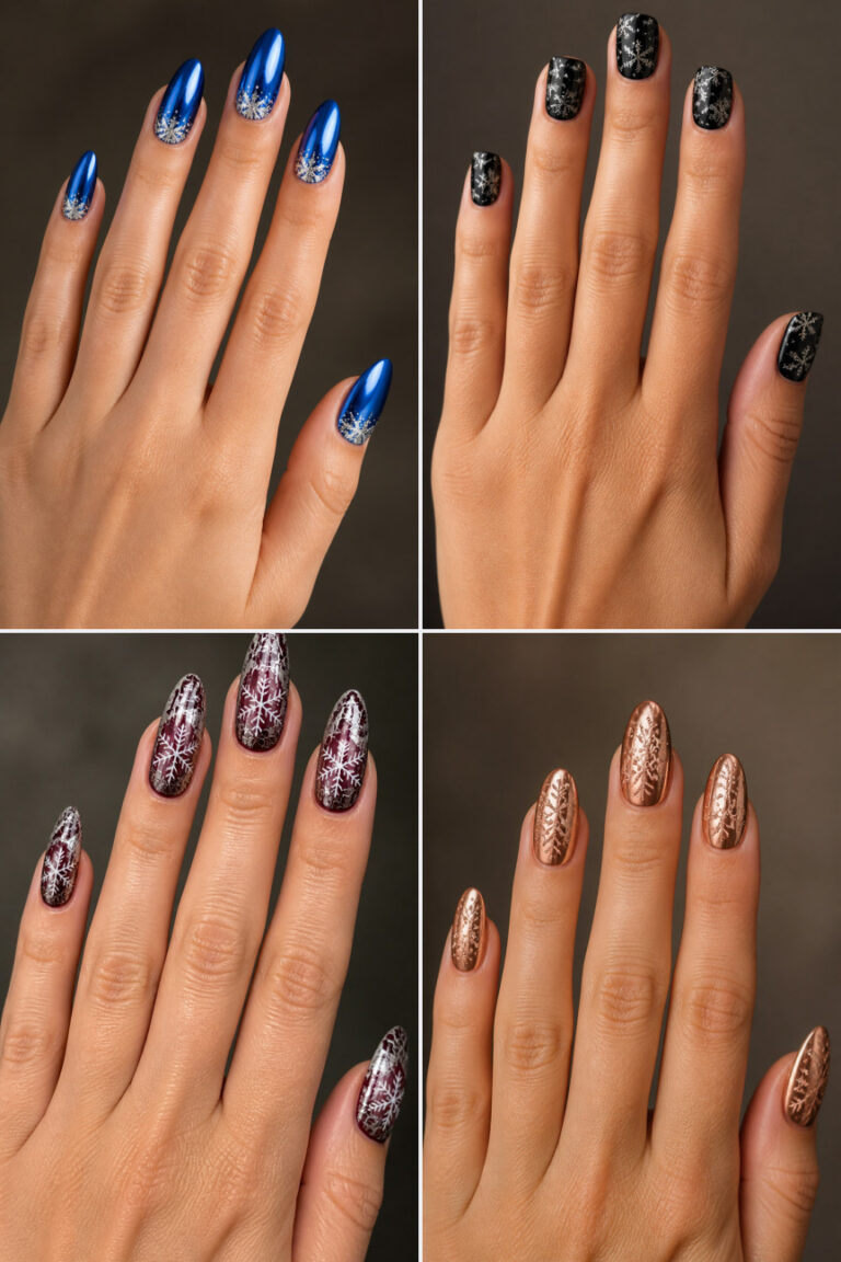 15 Snowflake Nails With Chrome Details