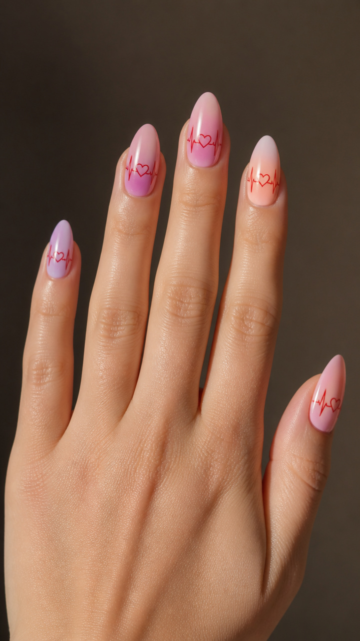Pastel Gradient Heartbeat Line Art