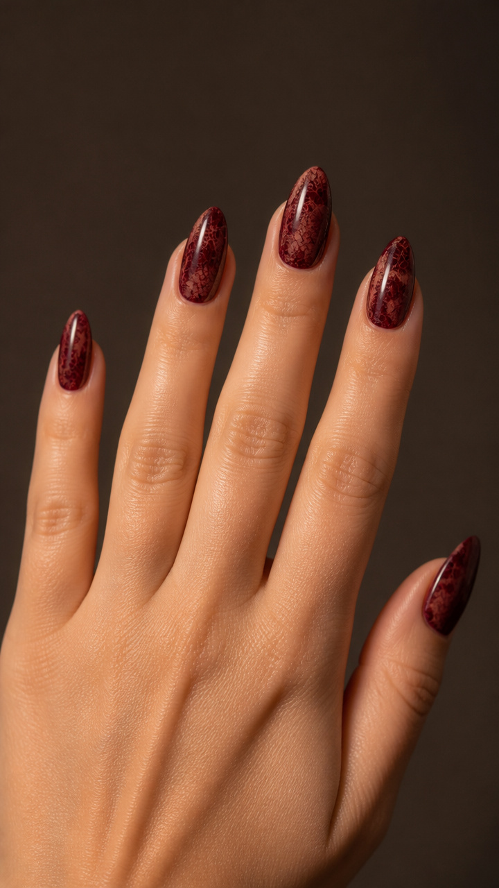 Velvet Touch Maroon Press-Ons with Lace Imprint