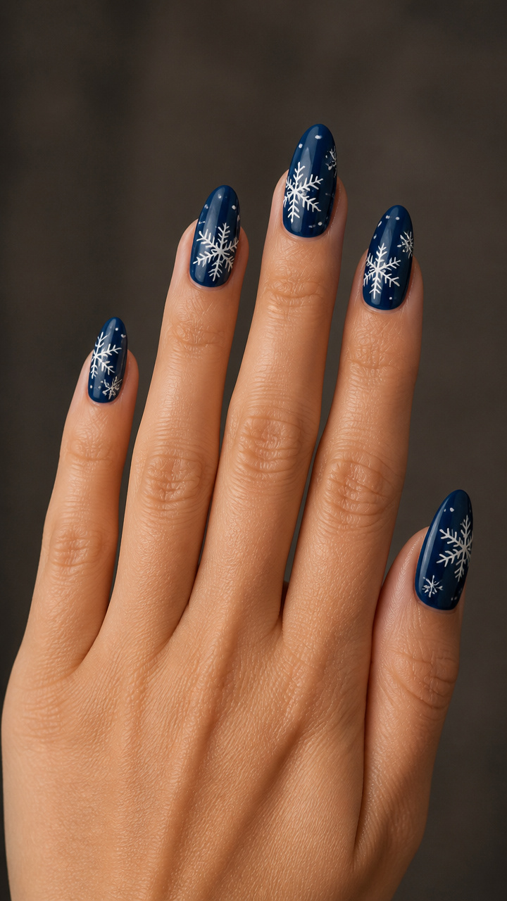 Snowflake Art on Deep Navy Tips