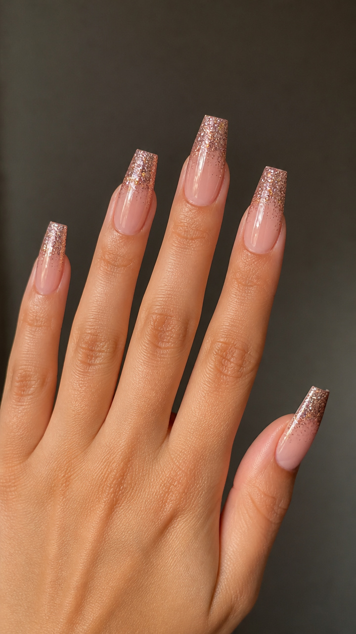Glitter Gradient French Tips on Coffin Nails