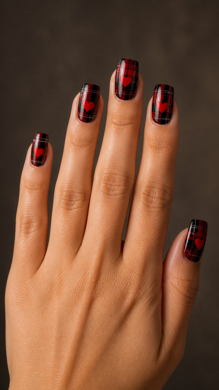 Black and Red Tartan Heart Accents