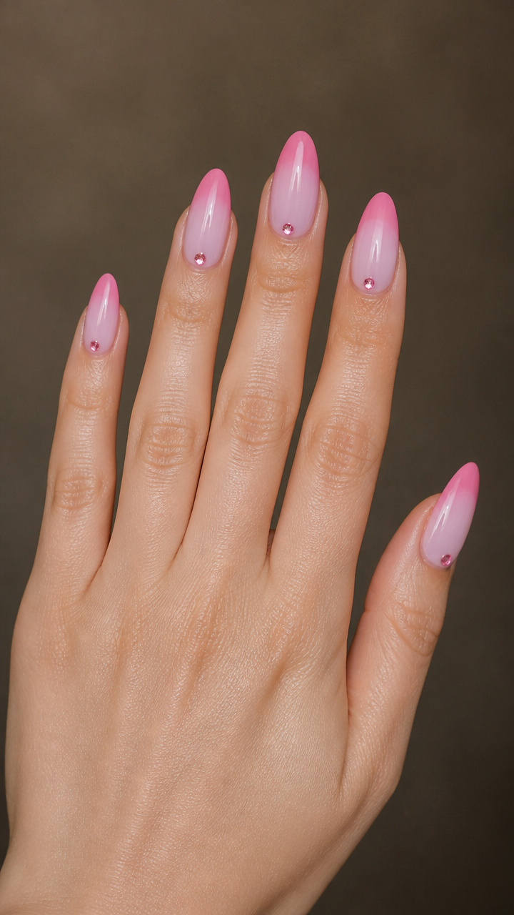 Milky Pink Ombré with Rhinestone Kisses