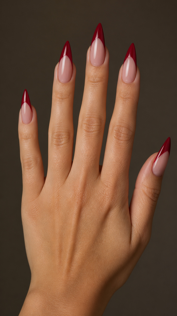 Crimson Red Stiletto French Tips