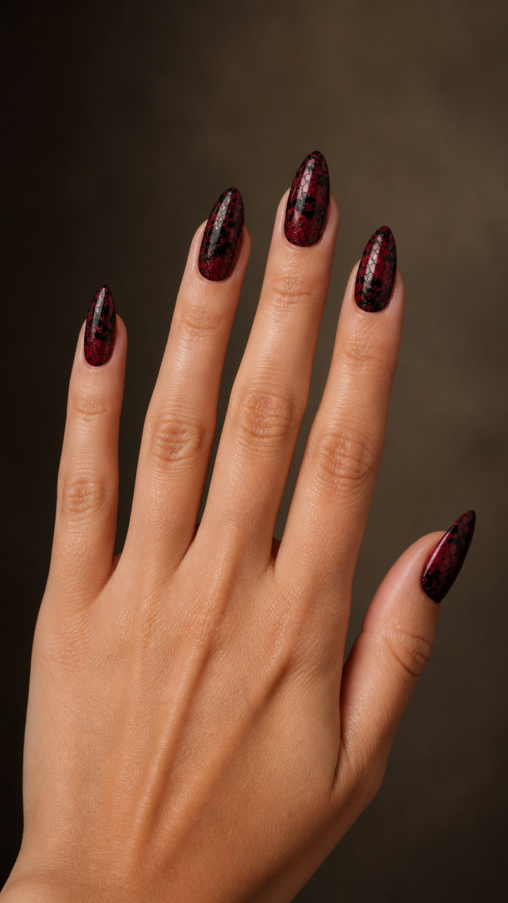 Black Lace Overlay on Wine Red Base
