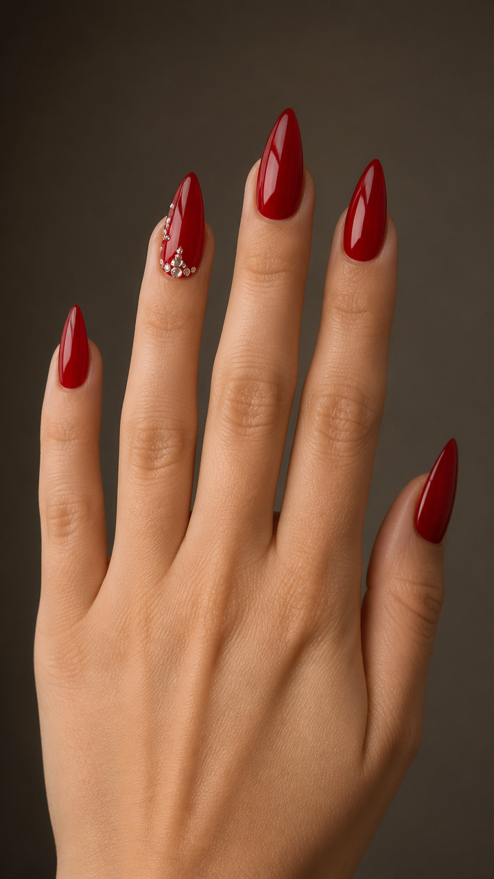 Cherry Red Stiletto with Rhinestone Accent