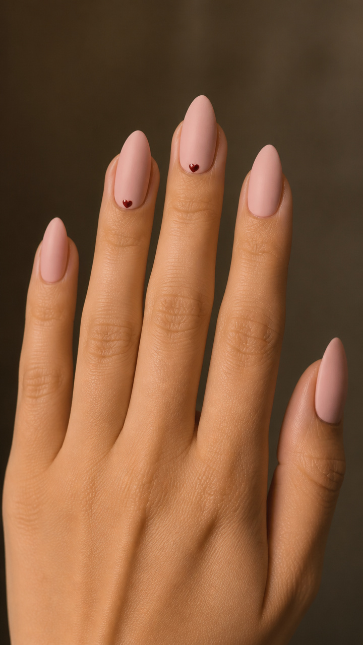 Blush Pink Almond with Tiny Heart Accents
