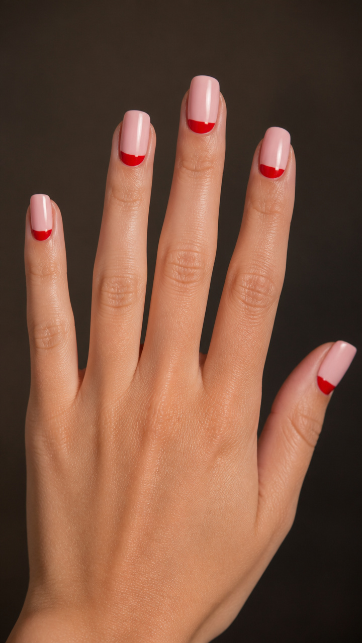 Two-Tone Pink and Red Half-Moon Design
