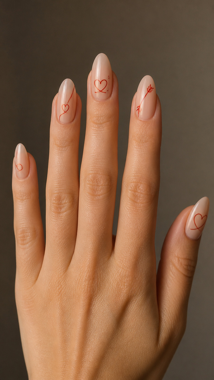 Nude Beige with Minimalist Red Line Art
