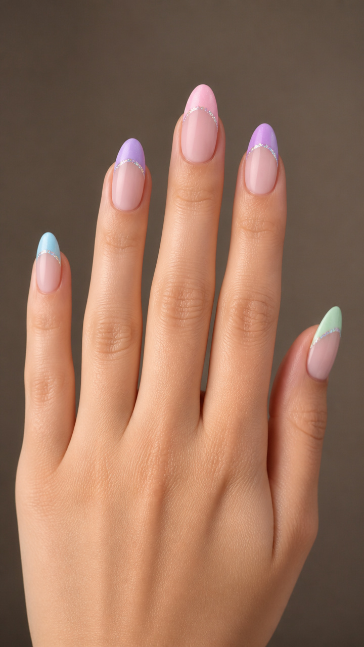 Pastel Ombré French Tips with Glitter Smile Lines