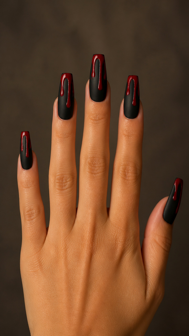 Black Base with Crimson Dripping Effect
