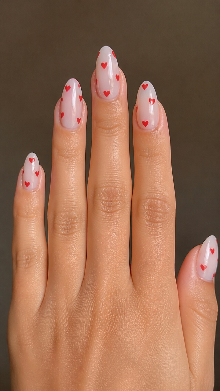 Milky White Base with Floating Red Hearts