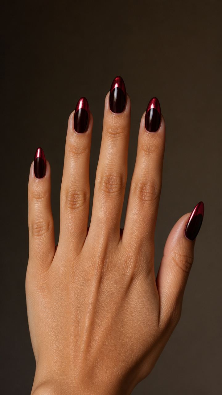 Black Cherry Gel with Red Chrome Dips