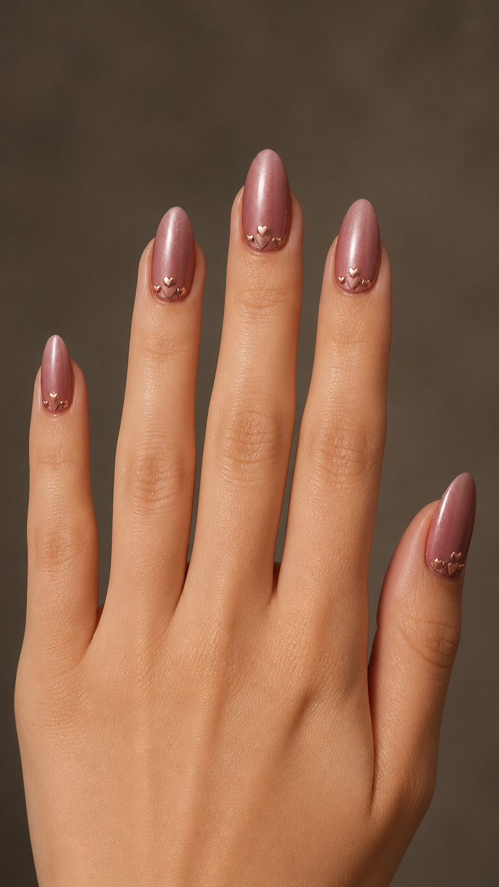 Dusty Rose Press-Ons with Micro Heart Embellishments