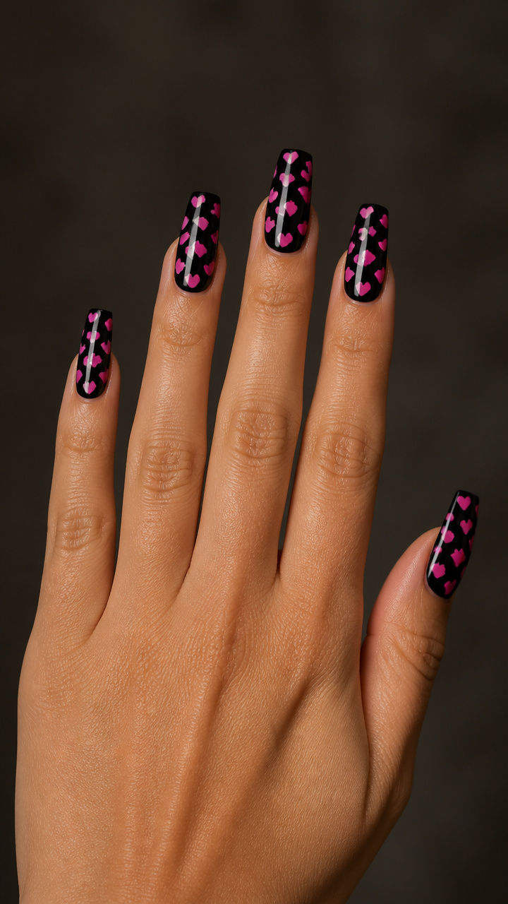 Black Base with Neon Pink Heart Confetti