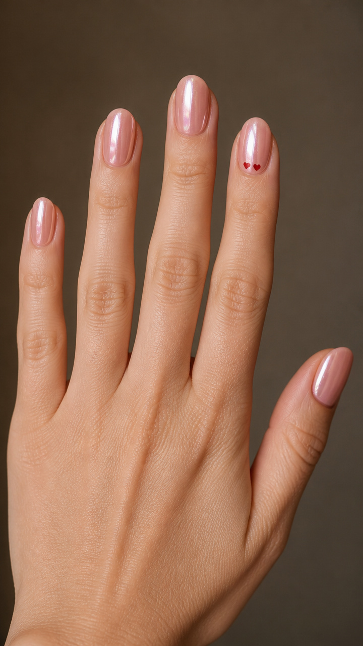 Blush Pink Chrome with Tiny Heart Accents