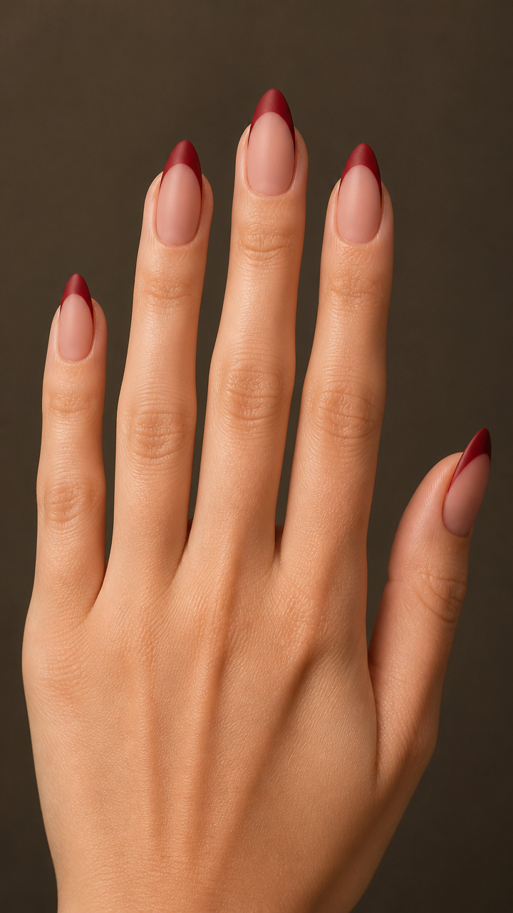 Crimson Almond Tips with Matte Topcoat