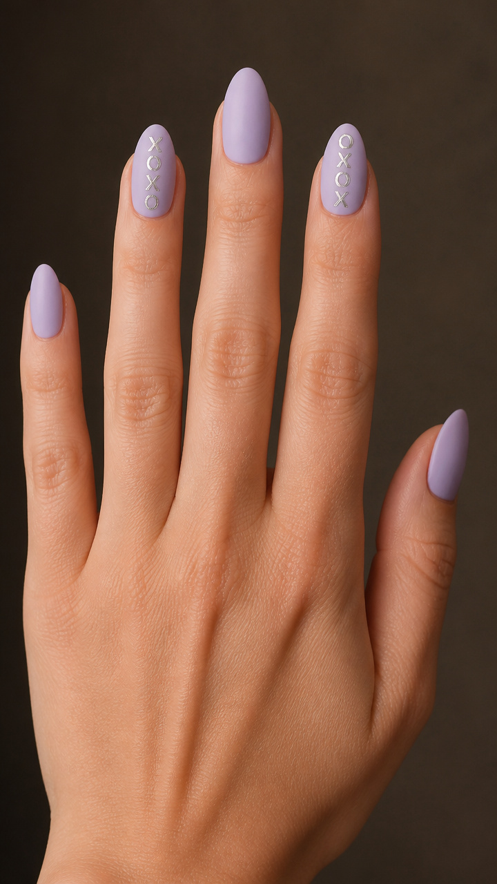 Pale Lilac with Silver XOXO Nail Writing