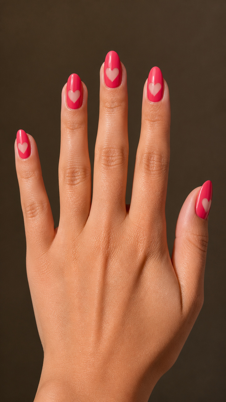 Glossy Cherry Pink with Negative Space Hearts