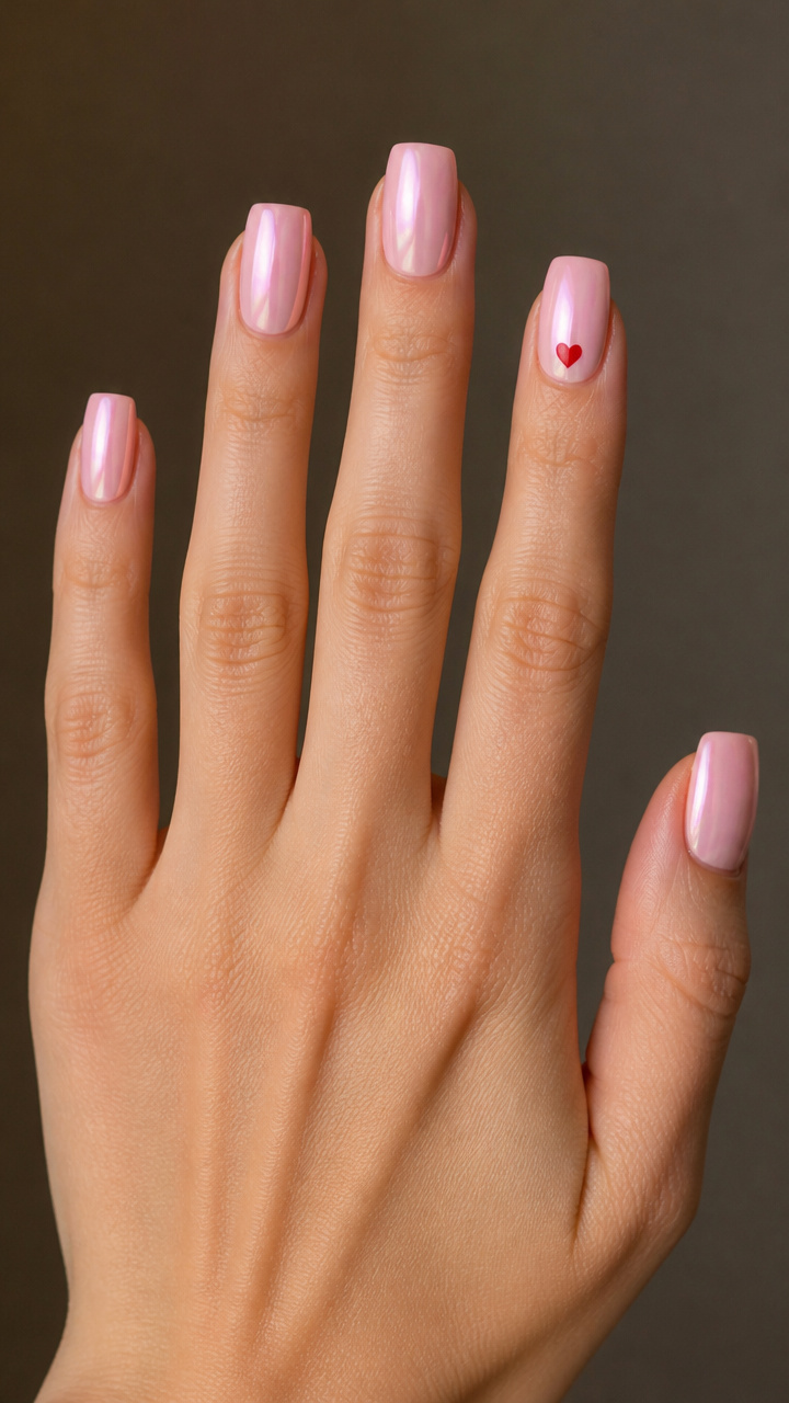 Blush Pink Chrome with Minimalist Heart Accent