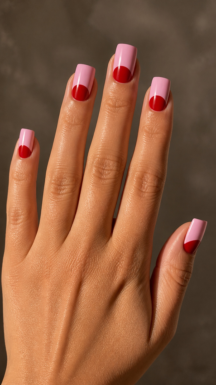Two-Tone Pink and Red Half-Moon Design