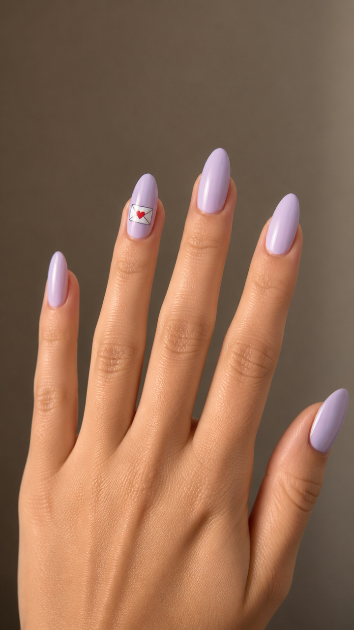 Soft Lavender with Tiny Love Letter Nail Art