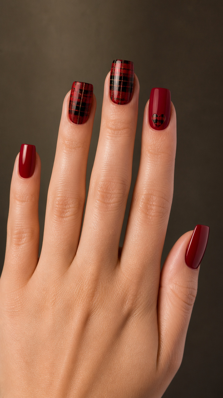 Black and Red Tartan Heart Accent