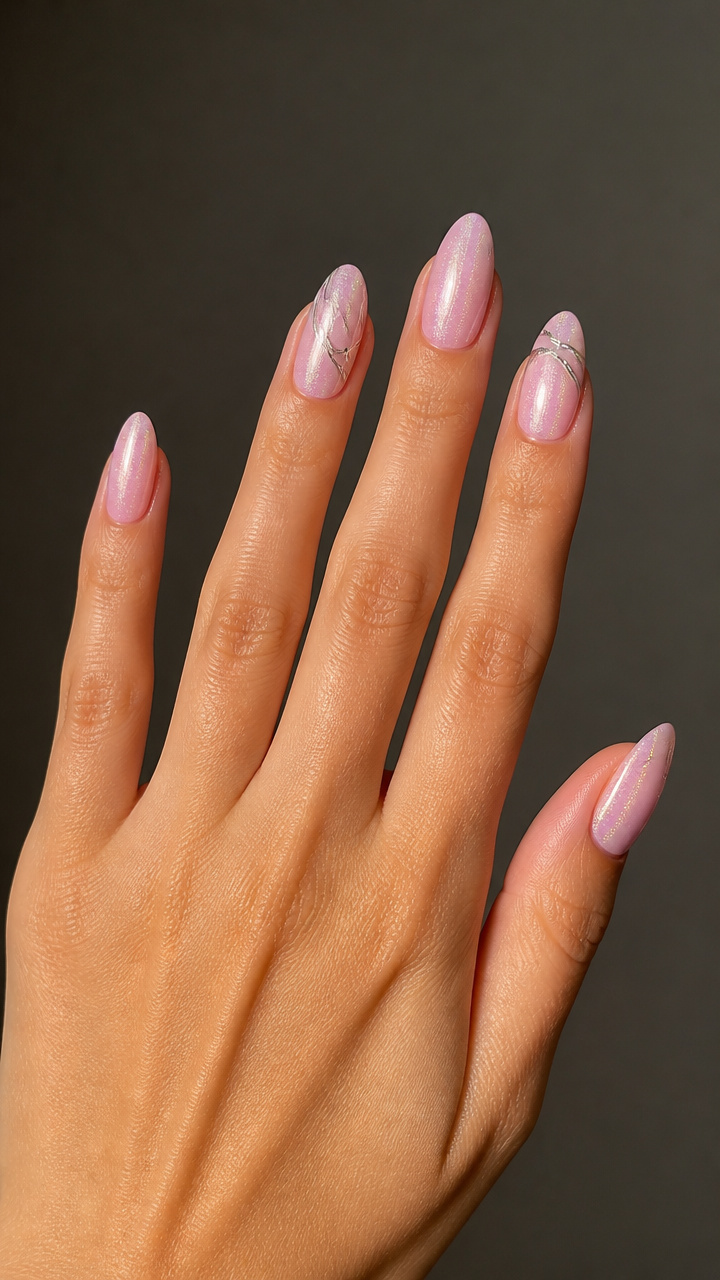 Icy Pink Shimmer with Silver Liner Detail