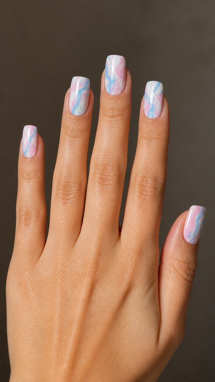 Baby Blue and Blush Swirl Marbling