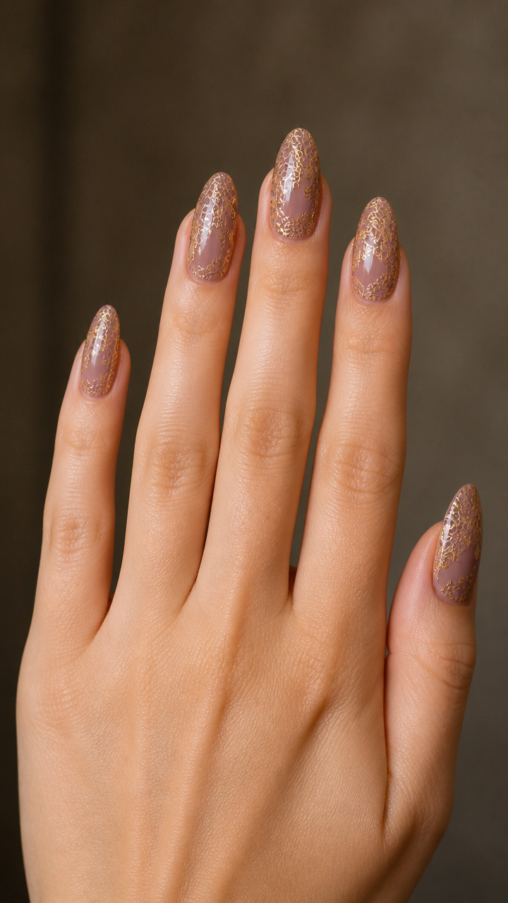Gilded Lace Pattern Over Mauve Base