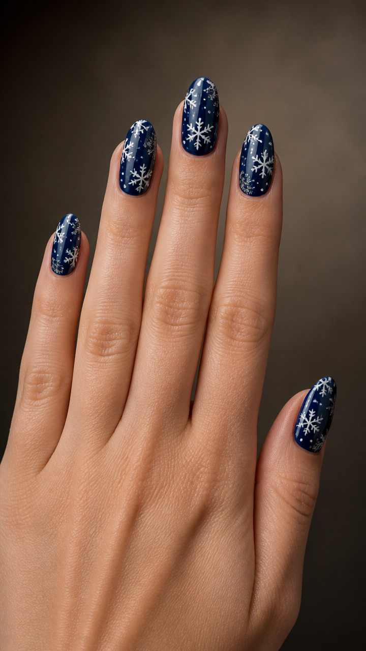 Deep Navy Base with Contrasting White Snowflakes
