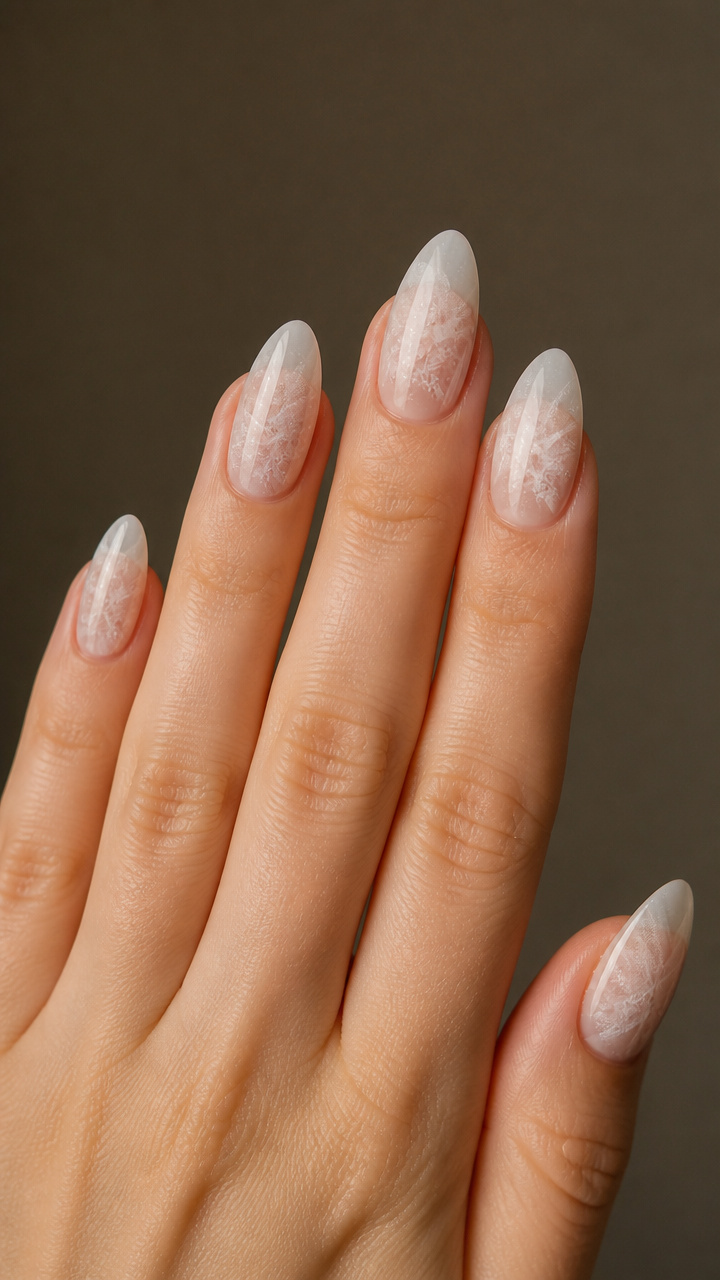 Layered Tulle Effect Nails with Hidden Snowflakes