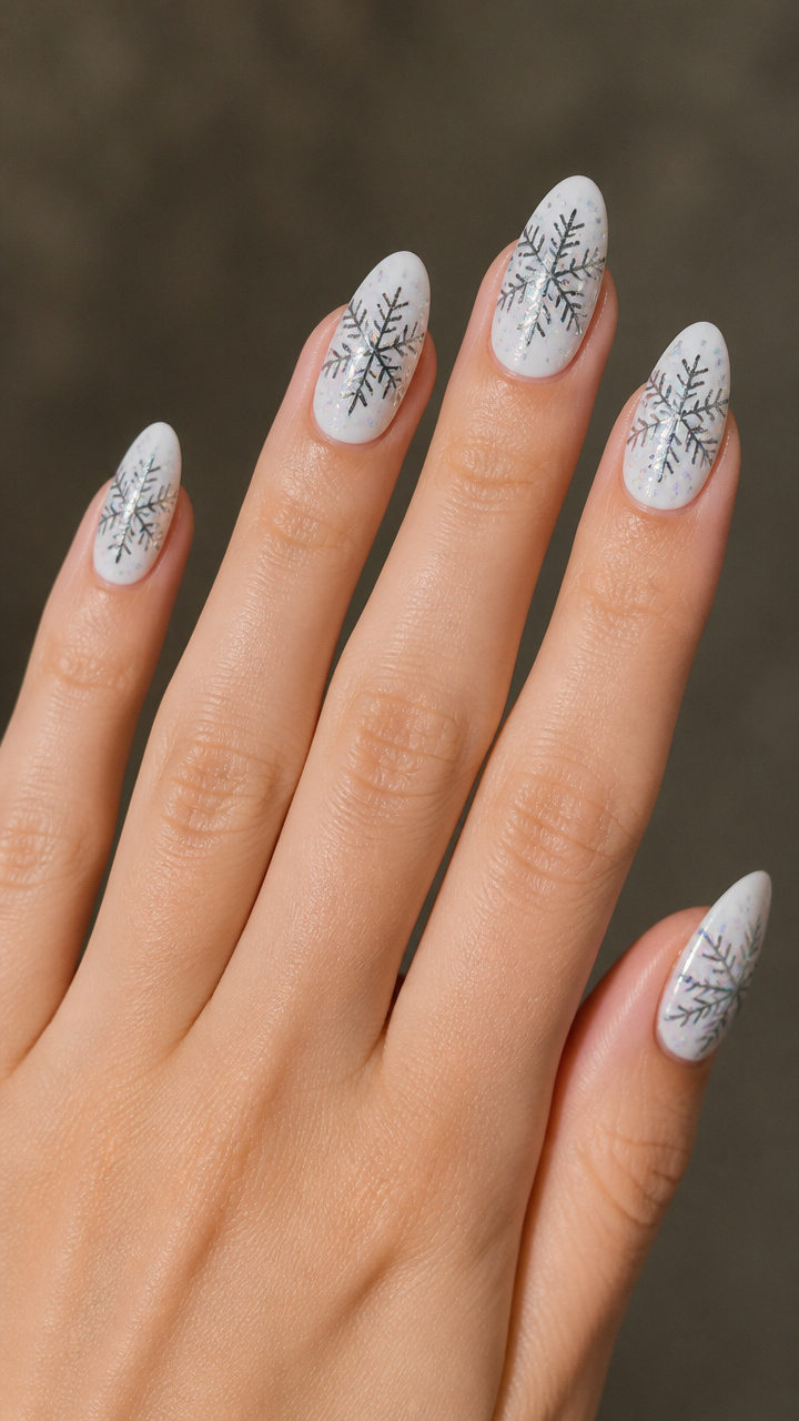 Holographic Top Coat Over Matte Snowflake Art