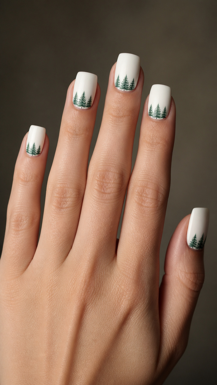 Miniature Pine Tree Art on Square Whites
