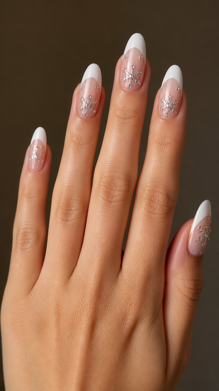 White Tips with Rhinestone Snowflakes