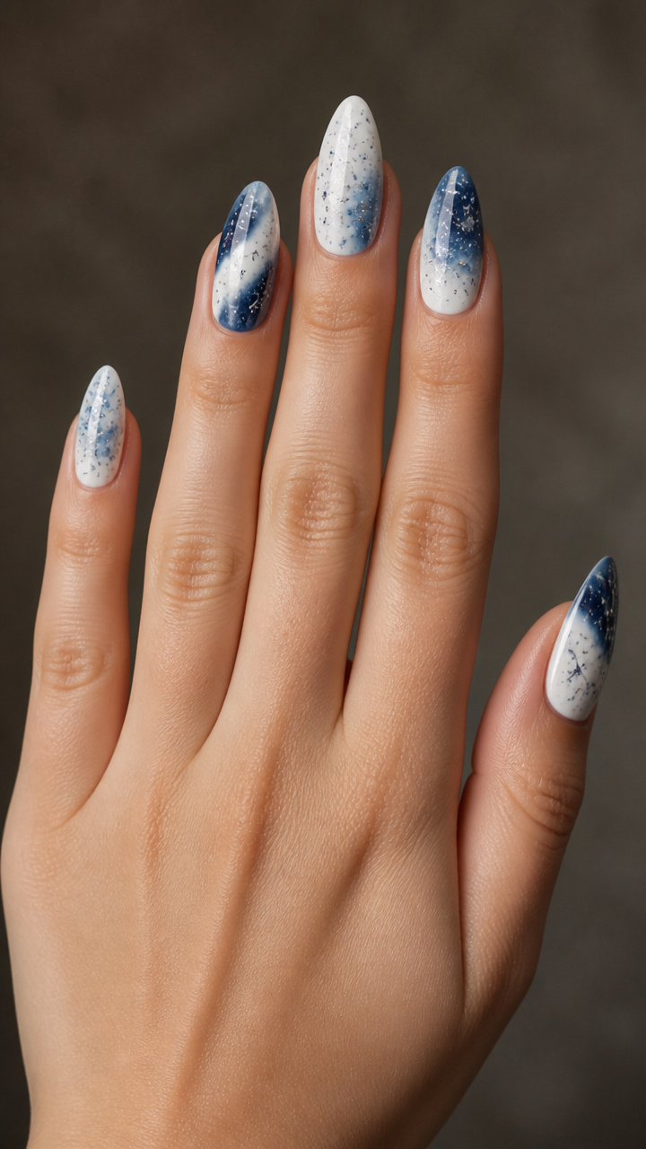 Winter Galaxy Nails with Star Dust Flecks