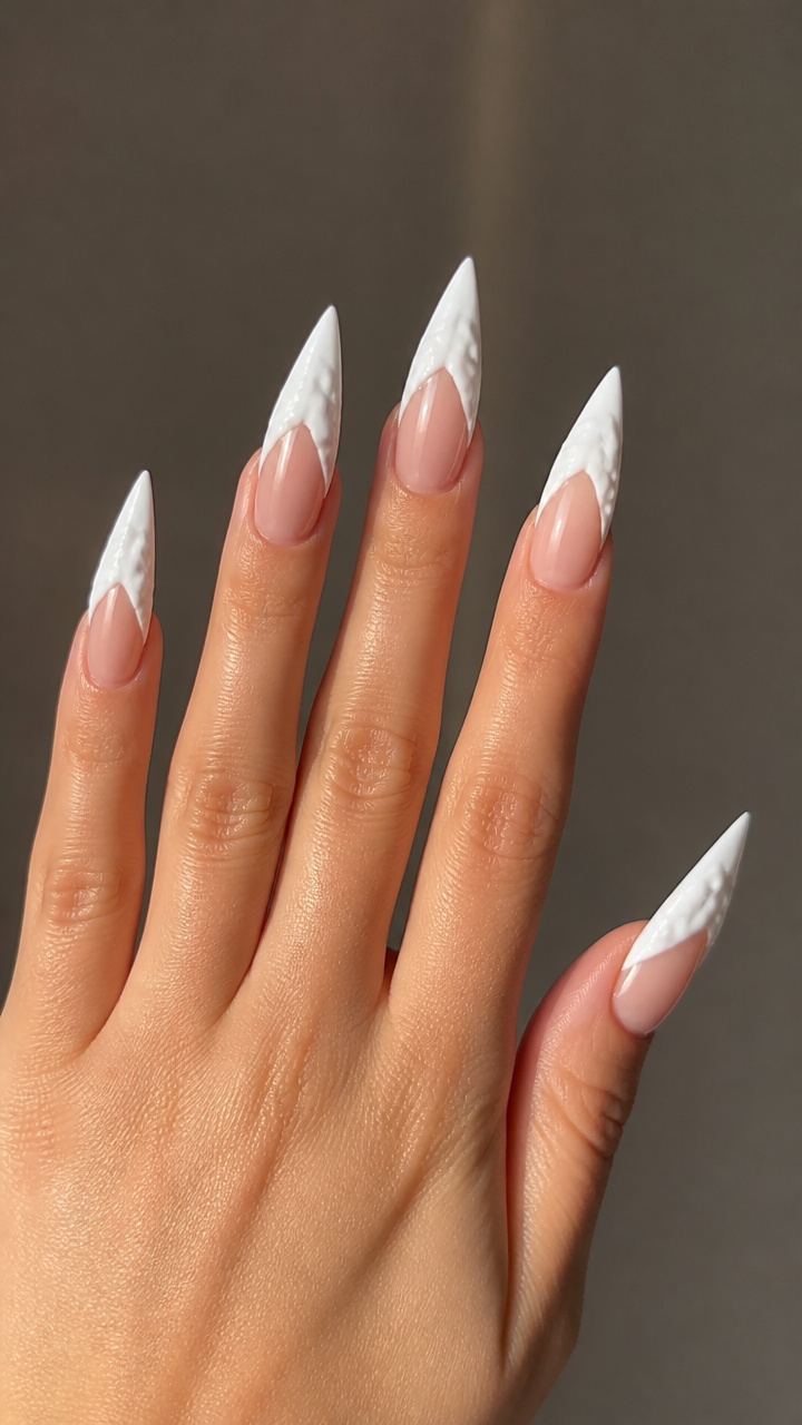 Fluffy Cloud White Tips on Stilettos