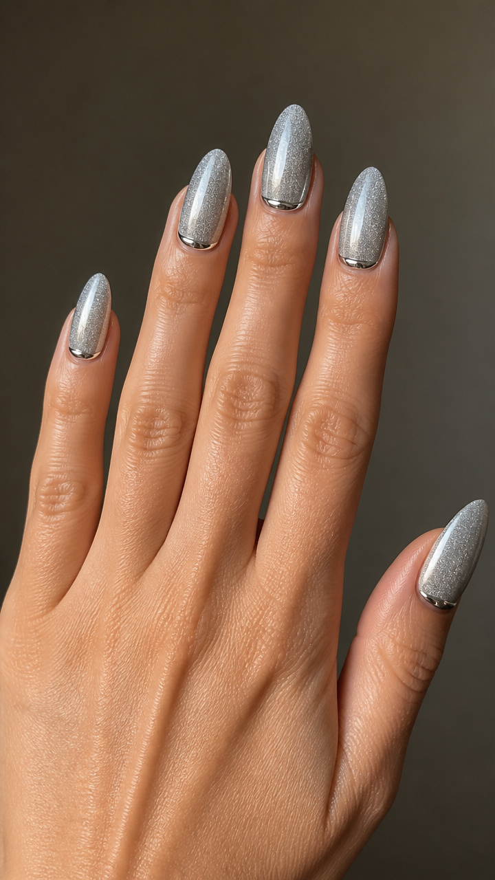 Frosted Silver Almond with Chrome Accents