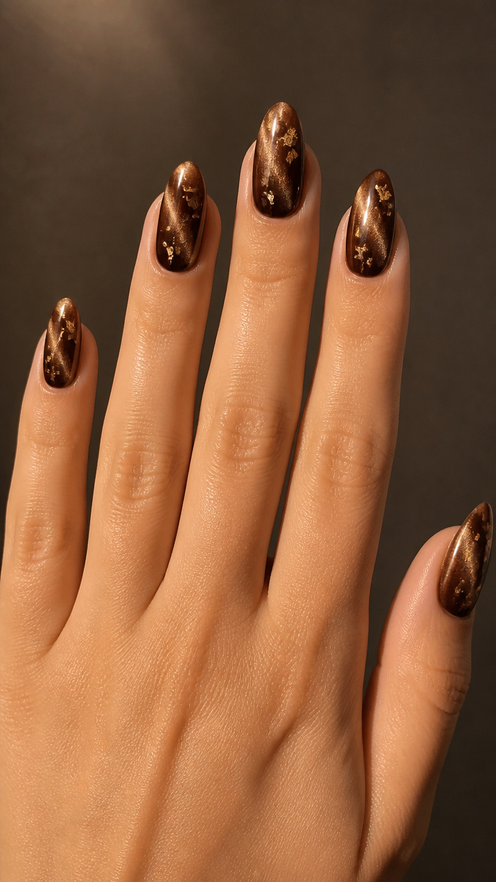 Mocha Brown Cat Eye with Gold Leaf Flecks