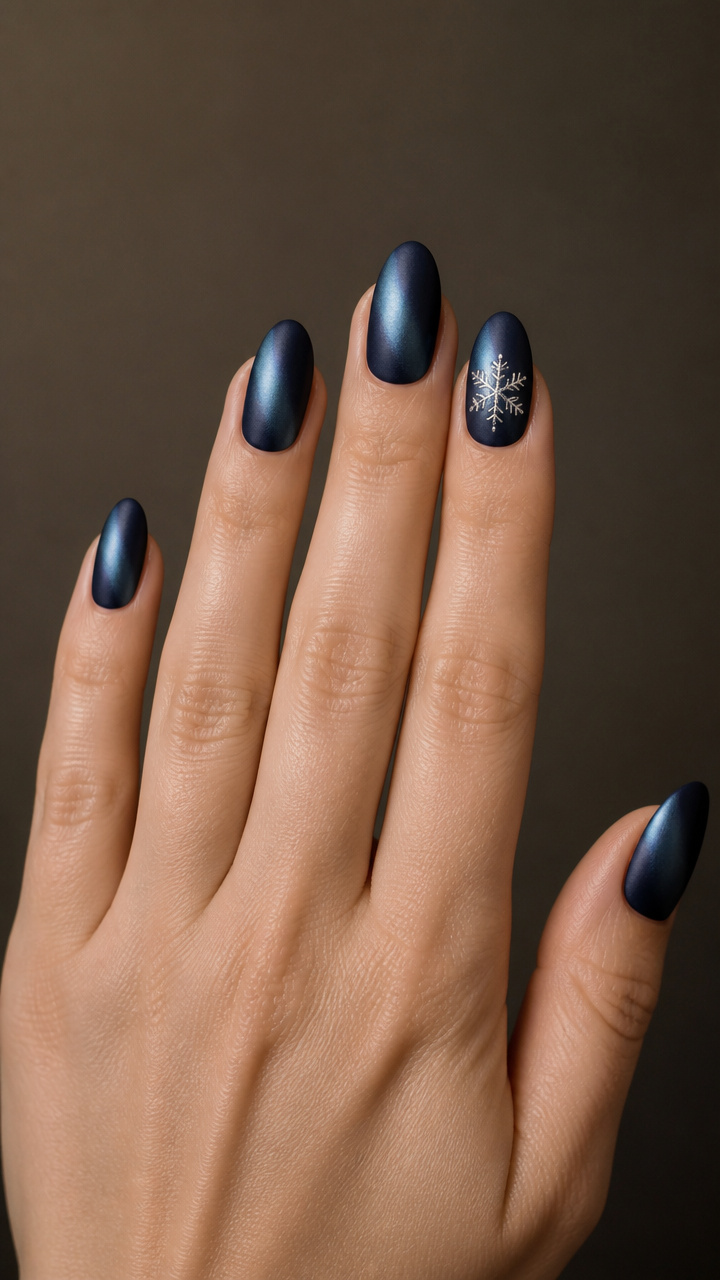 Matte Navy Chrome with Minimalist Snowflake Art