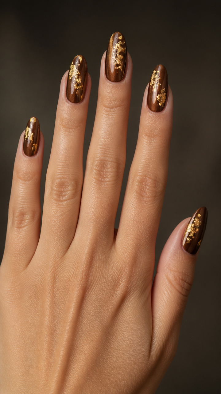 Mocha Brown Chrome with Gold Leaf Accents