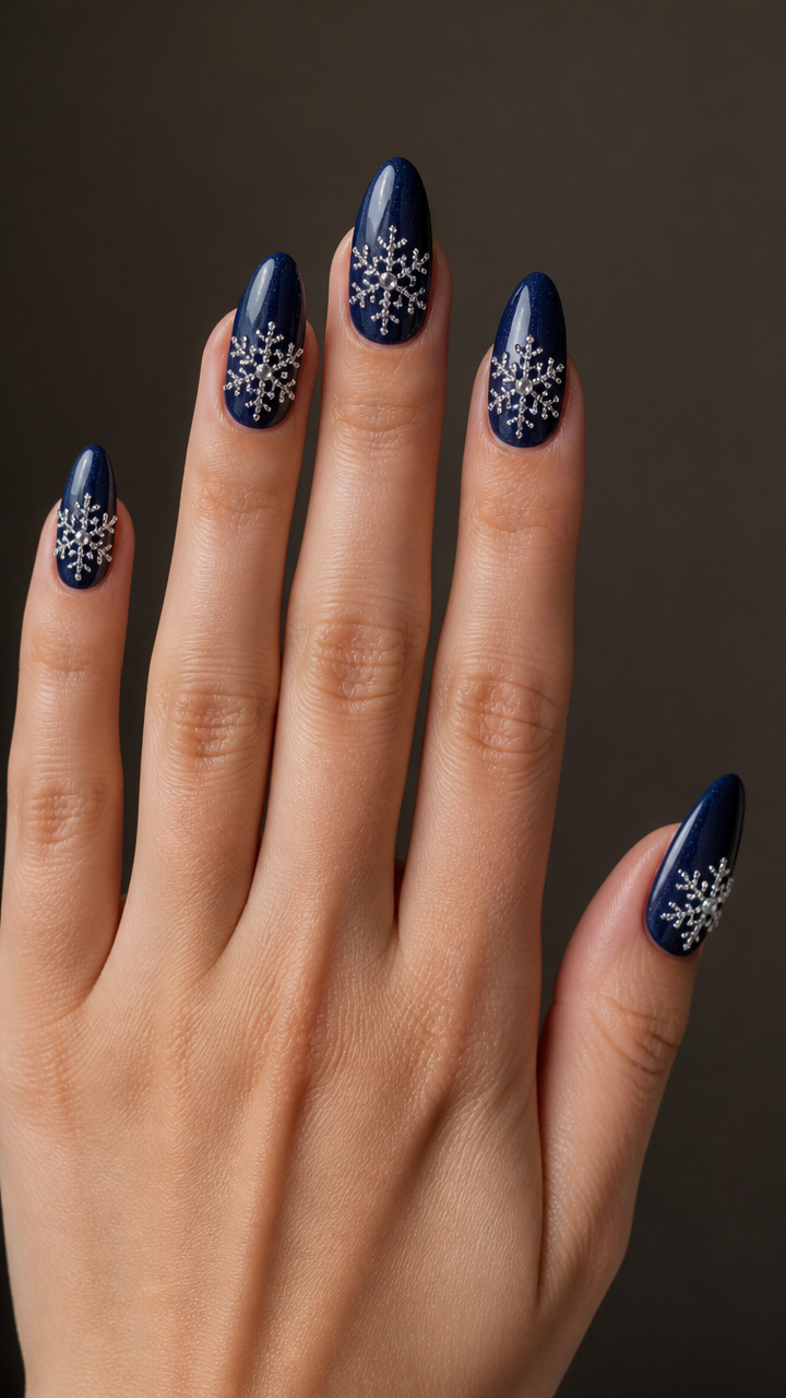 Navy Blue with Rhinestone Snowflakes