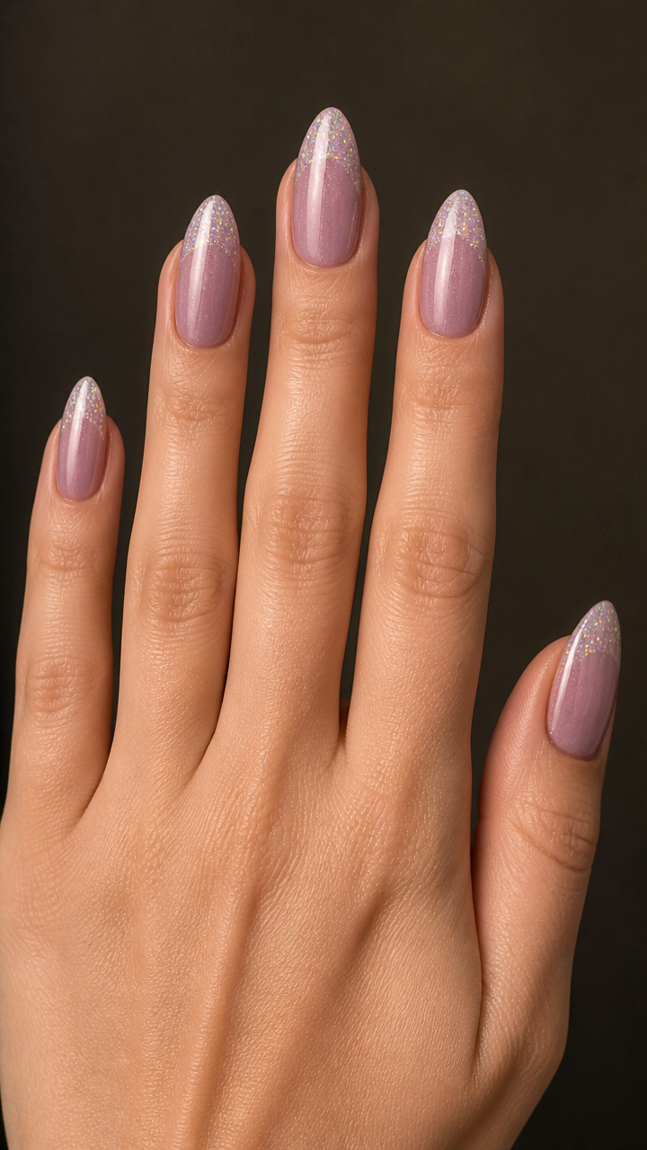Frosted Mauve with Iridescent Glitter Tips