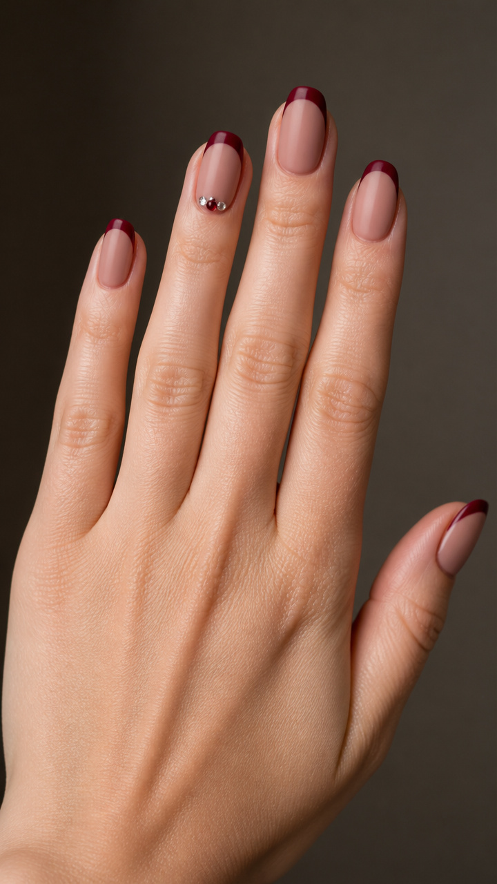 Cranberry Matte French with Tiny Rhinestones